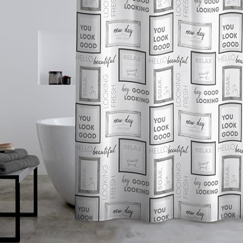 Image of Catherine Lansfield Relax and Unwind 180x180cm Shower Curtain Grey/Black