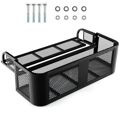 Image of GiantexUK ATV Rear Drop/Front Cargo Basket, Heavy-Duty Metal Mesh Luggage Carrier Rack, Quad Universal Cargo Tray Box Storage Basket for Hunting Fishing (Rear Drop Basket, 104 x 67 x 32cm)