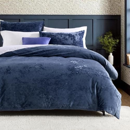 Image of HORIMOTE HOME Luxury Crushed Velvet Duvet Cover Set 3 Piece King Size Navy Blue Quilt Covers Bedding Set Button Closure with 2 Pillowcases