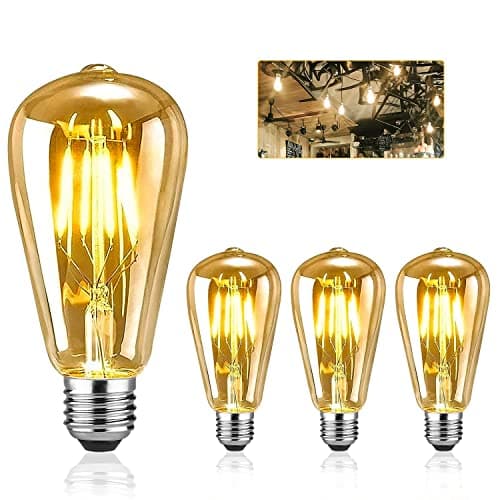 Image of EYLM Edison Light Bulbs E27 Vintage Edison LED Light Bulbs 4W (Equivalent to 40W) 2700k Warm White, ST64 LED Bulbs Dimmable Led Filament Antique Style Retro Amber Glass Screw Lamp 3 Packs
