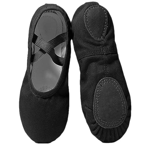 Image of Flintronic Canvas Dance Shoes, Leather Split Sole Gymnastic Yoga Shoes, Ballet Slippers, Ballet Flats, Dance Shoes for Girls Women Kids Adult, Black-5 UK Adult