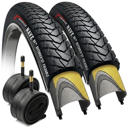 Image of Fincci Gravel Bike Tyres 700x35c - Pair Foldable Tires 28 inch with 1mm Nylon Protection and 2x Inner Tube 37-622 Schrader Valve, 60 TPI for Electric, Hybrid, Mtb, Road and Touring Bicycle - Pack of 2