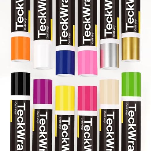Image of TECKWRAP Permanent Vinyl, Rainbow Sampler, 12 Rolls 30.5cm x 1.5m (12in x 5ft) Adhesive Vinyl Rolls for Cricut, Silhouette Cameo & Craft Cutters