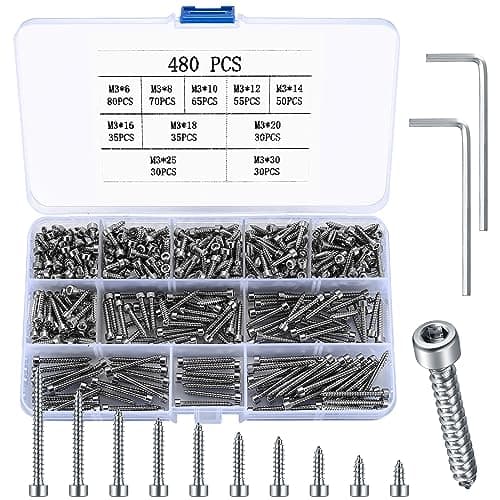 Image of Speaker Screws, 480 Pcs M3 Self Tapping Screws, Cylindrical Head Hex Socket Cap Head Screws, Metric Thread Trumpet Wood Screws Allen Machine Screws. (480 silver)