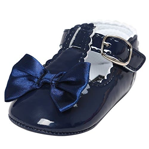 Image of Baby Girl's First Walking Shoes with Bowknot Mary Jane Shoes Princess Party Shoes Prewalkers Newborn Loafers Moccasin Flat Shoes Infant Toddler Prewalker Crib Shoes Size 12-18 Months C#Navy