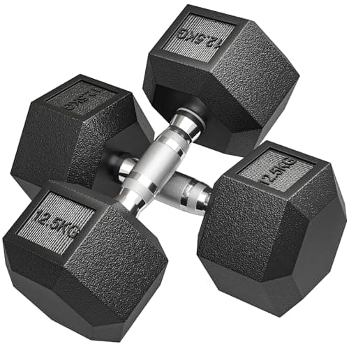 Image of HOMCOM 2x12.5KG Rubber Hex Dumbbell Portable Hand Weights Dumbbell for Home Gym Workout Fitness