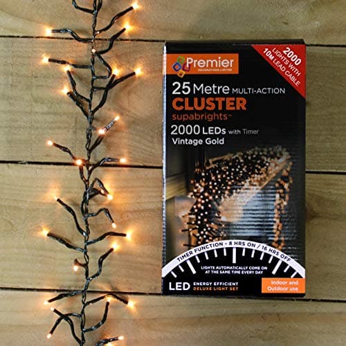 Image of 25m 2000 Vintage Gold LED Multi-Action Cluster SupaBrights with 8 Hour Timer