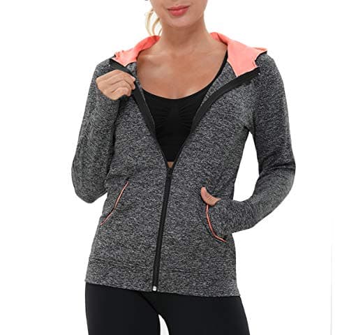 Image of AMZSPORT Womens Running Jacket Long Sleeve Sports Gym Hoodies Fitness Yoga Top with Pockets, Black L
