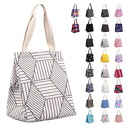 Image of iknoe Insulated Lunch Bag for Women & Adults, 9L Foldable Wide-Open Cooler Bag with Pockets, Leakproof & Portable, for Picnic, Office, Beach(White diamond)