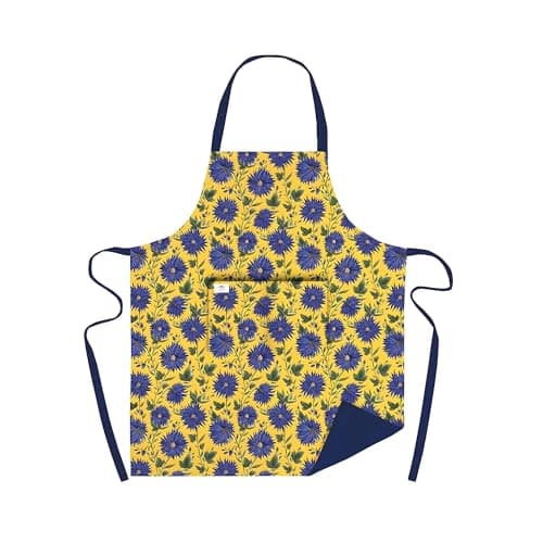 Image of Museums & Galleries Adjustable Apron - Blue Flowers by Catherine Rowe - Artistic Floral Design - Organic Cotton - Stylish Home Accessory