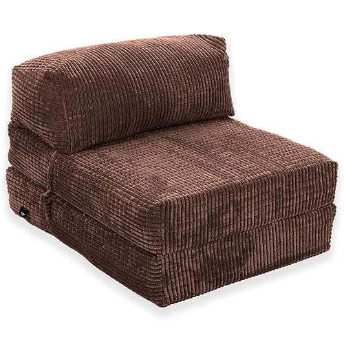 Image of Gilda Jazz Chair Bed Fold Out Futon Single Mattress Corduroy (Budget, Brown)