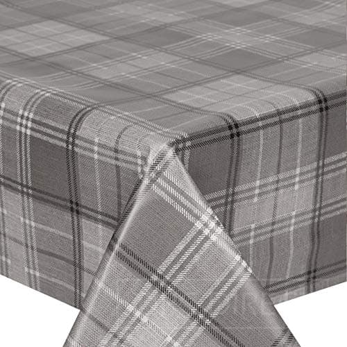Image of QPC Direct Tartan Tweed Plaid Check Effect PVC Oilcloth Table Cover Vinyl Tablecloth 2 Metres (Grey)