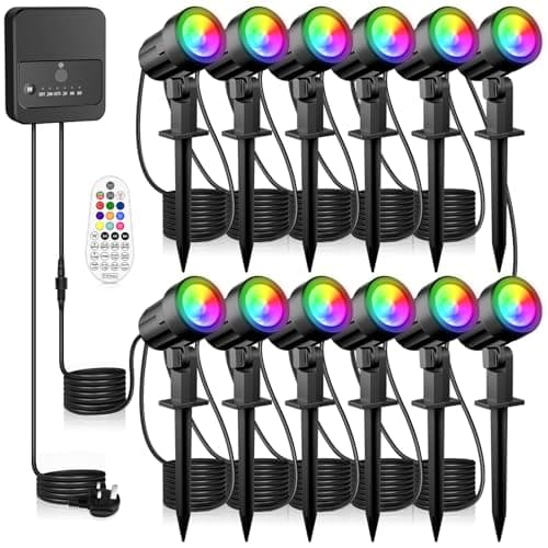 Image of Linke RGB Garden Spotlights Mains Powered, 35m 12 in 1 Color Changing Outdoor Spotlight IP66 Waterproof LED Landscape Lights Decorative Pathway Spike Light for Yard Lawn Patio Tree