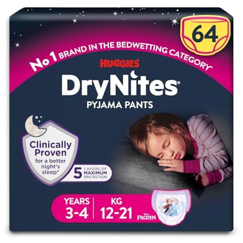 Image of HUGGIES DryNites Pyjama Pants, Girl's 3-4 Years (12-21KG), 64 x Bedwetting Pants, Up to 100% Leak Free Nights