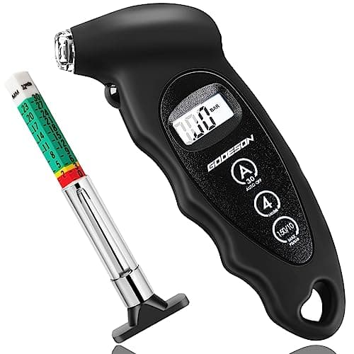 Image of GODESON Digital Tyre Pressure Gauge 150 PSI 10 Bar with 4 Settings and Tyre Tread Depth Gauge UK, Car Accessory with Backlit LCD,Suitable for Cars, Trucks, Bicycles, Motorcycles