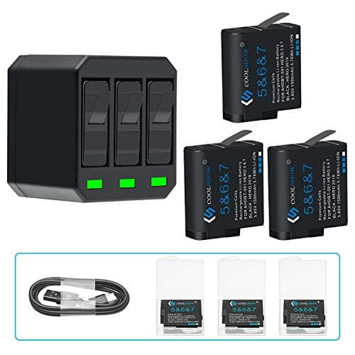 Image of COOLSHOW HERO 7 Black 3-Pack 1500mAh Rechargeable Battery with 3-Channel USB Charger Compatible with GoPro 6, 5, AHBBP-501