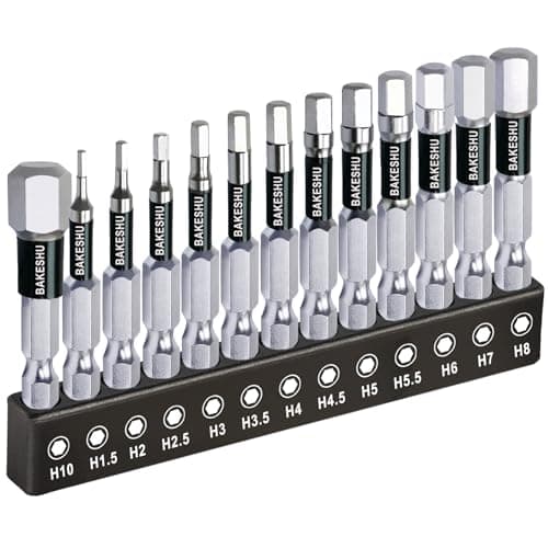 Image of BAKESHU 13pcs Impact Hex Bit Set H1.5-H10,Magnetic Allen Key Drill Bit Set 50mm Long, S2 Bits with Storage Box (Metric)