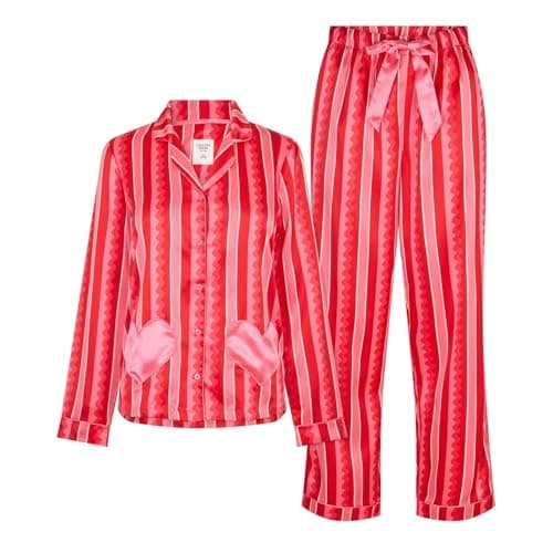 Image of Chelsea Peers Womens Satin Long Sleeve Pyjama Sets Pink Wiggle 16