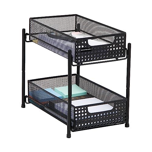 Image of Mind Reader HCABASK2T-BLK Accessory Cabinet, Mesh Storage Baskets Organizer, Home, Office, Kitchen, Bathroom, Steel, Black 2 Tier Heavy Duty