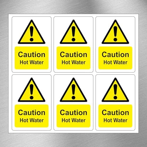 Image of Pack of 18-63mm x 90mm Caution hot water self adhesive vinyl signs