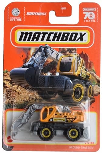 Image of Matchbox Yellow Ground Grabber Truck, 1:64 Scale, Construction Theme, Pull-Back Action, Kind, Boys