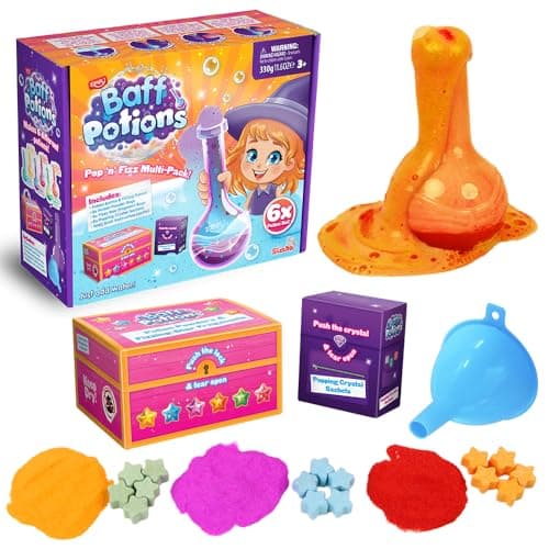 Image of ZIMPLI - Baff Potions, Mix 6 Magical Potions that Fizz, Explode and Colour The Water, Science & Educational Bath Bombs Experiment Kit, Birthday, Xmas Gift for Boys & Girls