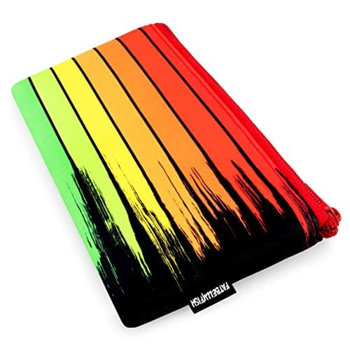 Image of Fat Belly Fish - Single-Pocket Neoprene Pencil Case - Multi Stripe Rainbow Design - Red/Orange/Yellow/Green