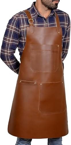 Image of HEAVEN HUSH Leather Apron For Wood Work Welding Butchers BBQ Cook Heavy Duty Multi Pocket Apron For Men and Women Welder Blacksmiths Bartender and Barbeque Chef Gift (Brown)