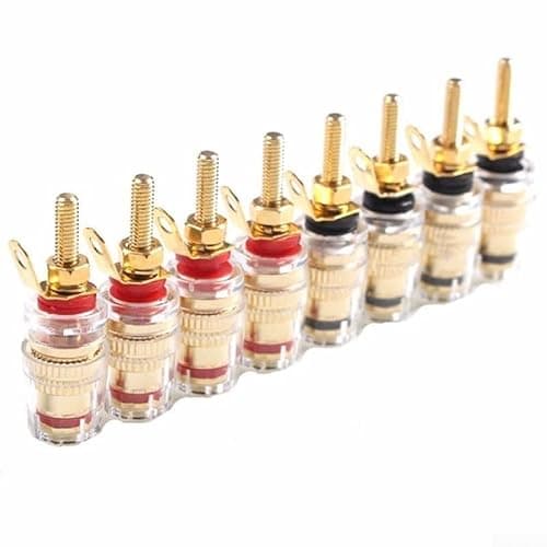 Image of 8pcs Gold Plated Speaker Terminal Binding Post Connector for 4mm Banana, Copper and Plastic AV Audio Jacks, Red and Black Pair for Home Audio Systems