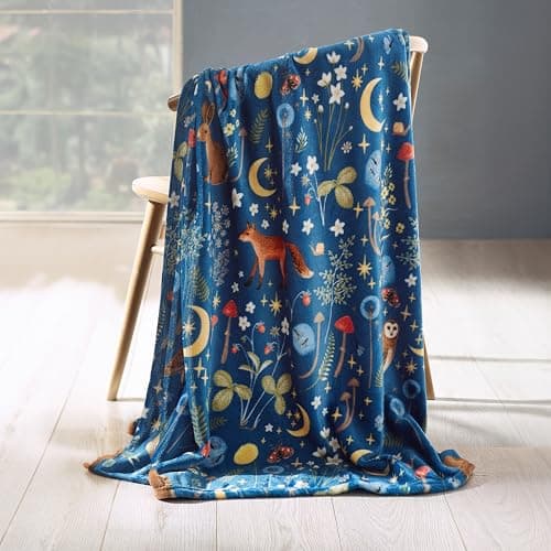 Image of Catherine Lansfield Enchanted Twilight Animals Cosy Fleece 130x170cm Blanket Throw Navy Blue