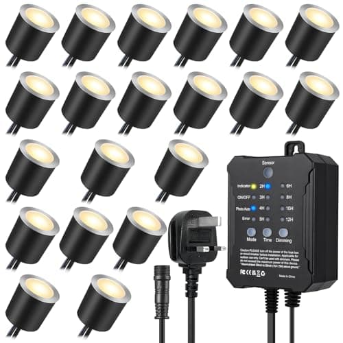 Image of SMY Lighting Dimmable LED Deck Lights with Timer and Photocell Sensor and Protecting Shell φ32mm,20Pack Outdoor LED Smart Deck Lighting IP67 Waterproof for Garden,Yard Stair, Patio, Floor Decoration