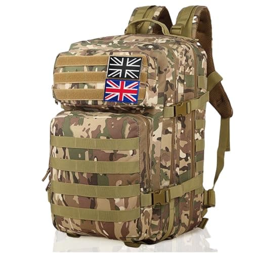 Image of Vnvnvnv 45L Military Tactical Backpacks Large Molle Army Assault Pack 3 Day Bug Out Bag Laptop Bag for Hiking Treeking Black Hunting Rucksack with 2 Flag Patches (CP)