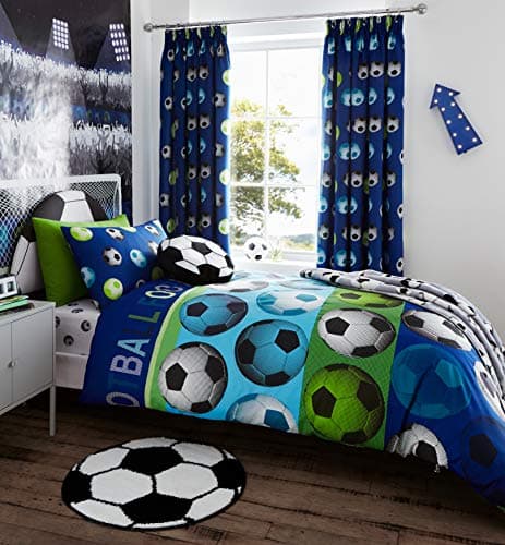 Image of Catherine Lansfield Football Reversible Single Duvet Cover Set with Pillowcase Blue