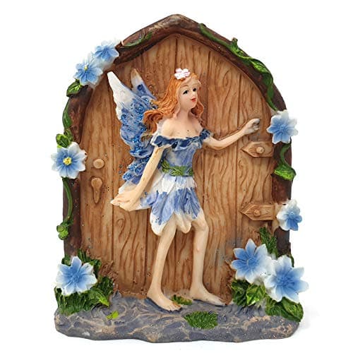 Image of Spirit of Equinox Colourful Miniature Fairy Door Sparkly Glitter Home and Garden Figurine Ornament (Blue)