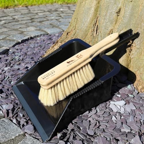 Image of CHARLES BENTLEY Dustpan & Brush Set, Charnwood, Dustpan & Tampico Hand Brush Set, for Garden & Outdoor, Maintenance, Premium Brushware, Green, FSC Certified Wood, Ridges, Soft Bristles (43x31x10cm)
