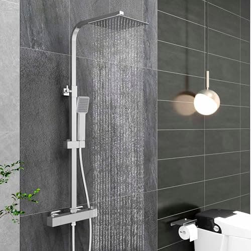 Image of Xinyang Thermostatic Shower Mixer Set - Exposed Square 8" Rain Overhead & Hand Held Shower Head