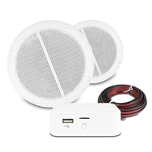 Image of Power Dynamics Home Ceiling Speaker System Kit - Bluetooth Amplifier, 2x Waterproof 6.5" MS65 Speakers, Wireless Streaming, Kitchen & Bathroom Audio Installation, Stereo Sound Quality, White