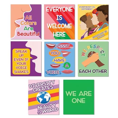Image of 4E's Novelty 8 Pcs Diversity Posters for Classroom, Multicultural Children Kindness Posters, Inclusion Classroom Decor, Wall Signs for Elementary School, Diversity Bulletin Board Set