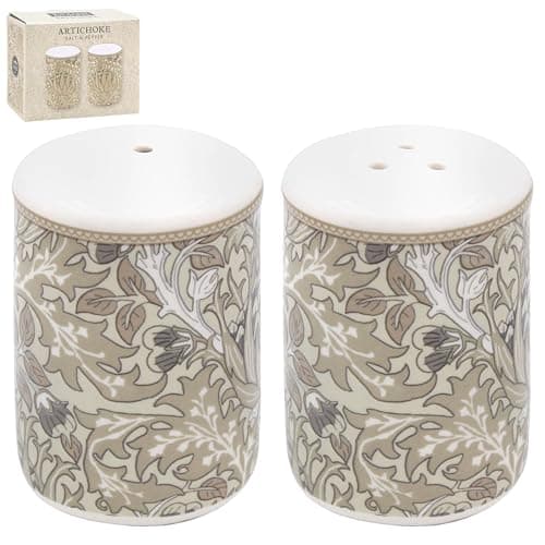 Image of The Leonardo Collection William Morris Artichoke Salt and Pepper Shaker Set – Festive Ceramic Seasoning Pots with Elegant Decorative Design, Holiday Tableware and Gift for Collectors