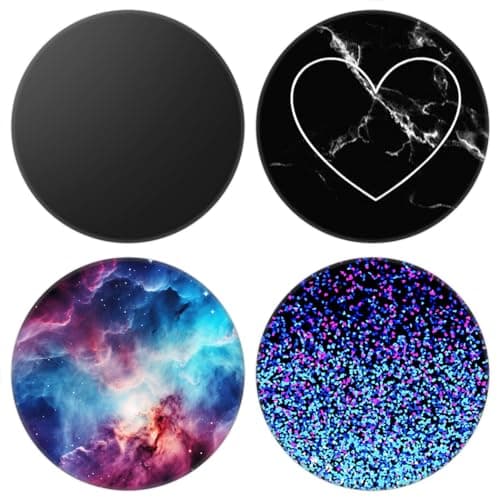 Image of 4 Pack Cell Phone Stand，Collapsible Cellphone Finger Grip Holder for Phones - Blue Galaxy Black Marble Heart