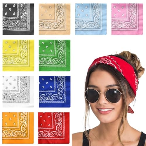 Image of AWAVM 10 Packs Cowboys Cotton Bandana,Playing Card Head Scarf, Mulberry silk Neckerchief,Cooling face mask,Adult Unisex Neck Warmer, scarf and bandana in one (54x54cm)