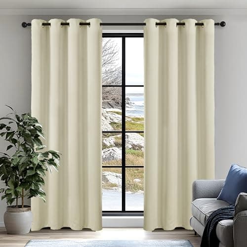Image of Deconovo Eyelet Blackout Curtains for Living Room - Super Soft Thermal Insulated Curtains, OEKO-TEX Certified, Energy Saving, 52x84 Inch, Ivory,2 Panels