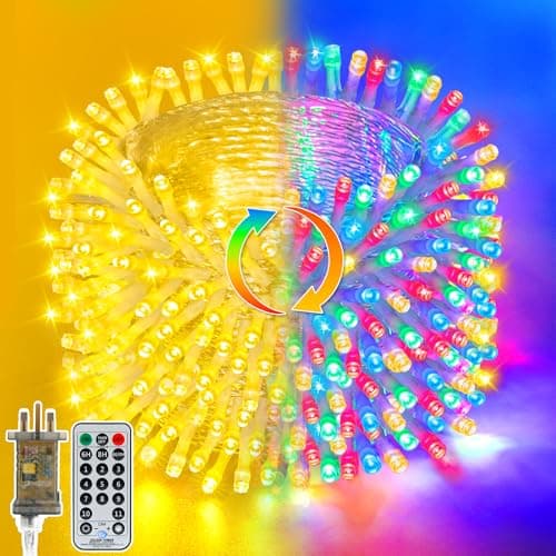 Image of Dalugo Christmas Fairy Lights, 40M 400 LED Warm White + Multicoloured Christmas Tree Lights with Timer Mains Powered for Outdoor Xmas New Year Decorations