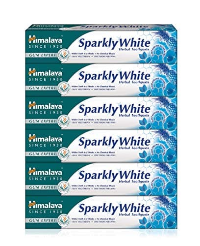 Image of Himalaya Herbals Sparkly White Herbal Vegetarian Toothpaste for whitening Teeth with Advanced Plague Removal,Anti-inflammatory 12-Hour Germ Protection-75ml (Pack of 6)