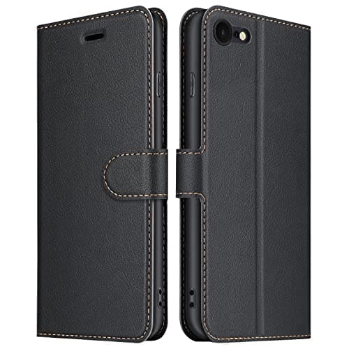 Image of ELESNOW Phone Case for iPhone SE 2022/2020 / iPhone 7/8, Flip Wallet PU Leather Card Holder Magnetic Closure Stand Cover for Apple iPhone SE 2022/2020 / iPhone 7/8 (Black)