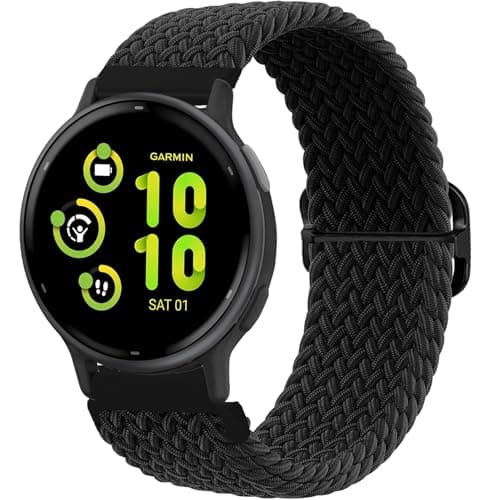Image of Wownadu 20mm Nylon Watch Strap Quick Release Compatible for Garmin Vivoactive 6/5/3, Venu, Venu sq/sq 2, Forerunner 55/245/645/165 Strap Fabric Black for Women Men, (No Watch)