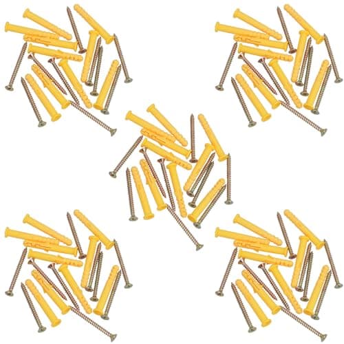 Image of 5 x 60mm Countersunk Screws and Wall Raw Plugs for Wood Concrete Brick 100pc