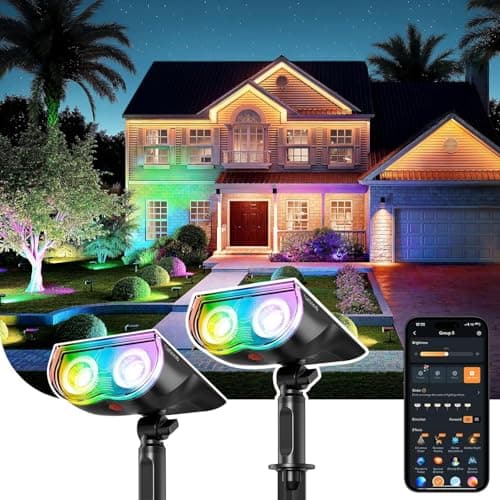 Image of Linkind Smart Solar Spot Lights Outdoor Garden SL5C, App Controlled Color Changing Solar Spotlight, 16 Million Colors, IP65 Waterproof Solar Stake Lights for Garden Yard Pathway Driveway, 2 Pack