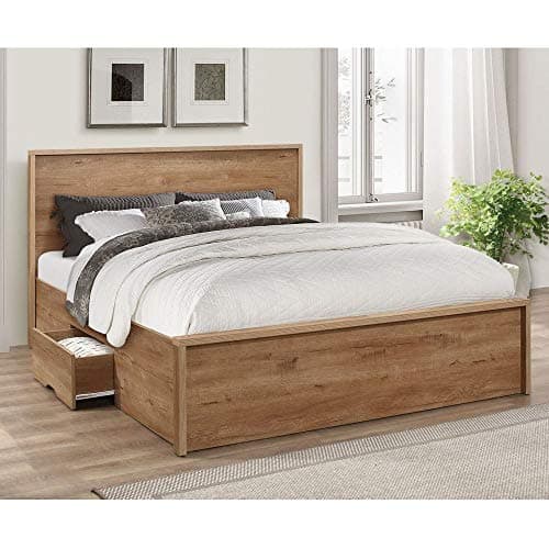 Image of happybeds Rustic Oak Wooden Storage Bed, Stockwell 2 Drawer Bed - 5ft UK King (150 x 200 cm) Frame Only