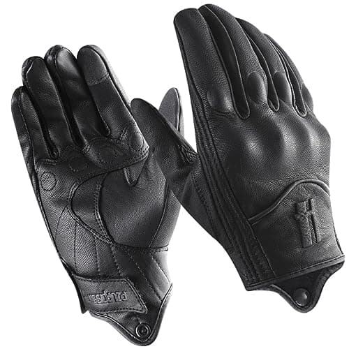 Image of Harssidanzar Mens Winter Warm GoatSkin Leather TouchScreen Motorcycle Gloves GM041UK, Black (Fleece Lined), Size XL